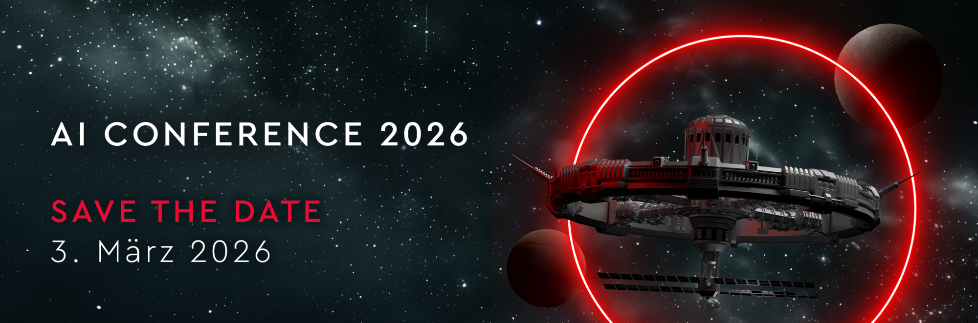 Raumschiff in rot umrandeten Kreis im Universum 